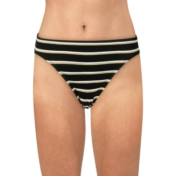 LAUREN RALPH LAUREN Women's Black Striped Stretch LINED Full Coverage Ring Dylan Swimsuit Bottom 10