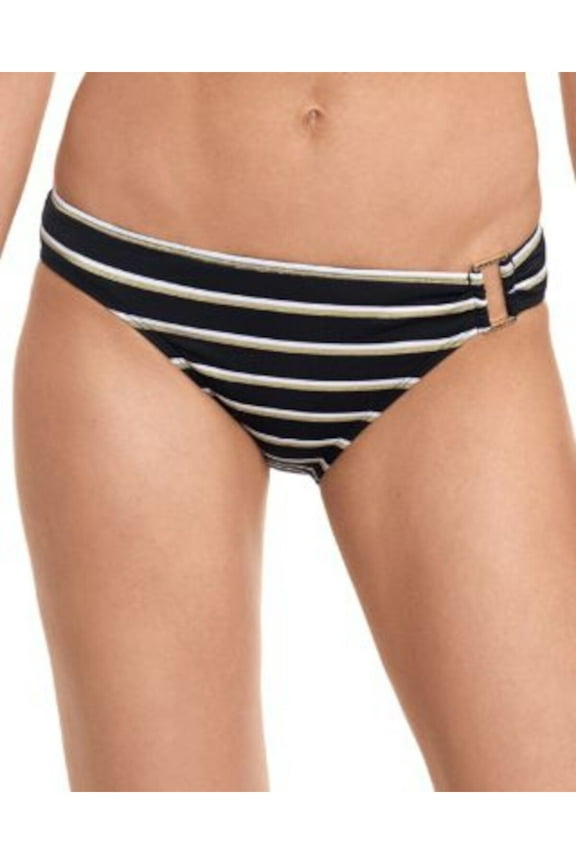 Women's Black Striped Stretch LINED Full Coverage Ring Dylan Swimsuit Bottom 14