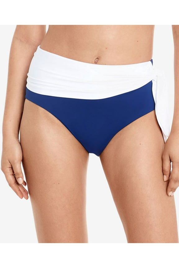 Women's Blue Color Block Stretch Side Tie High Waisted Swimsuit Bottom 10