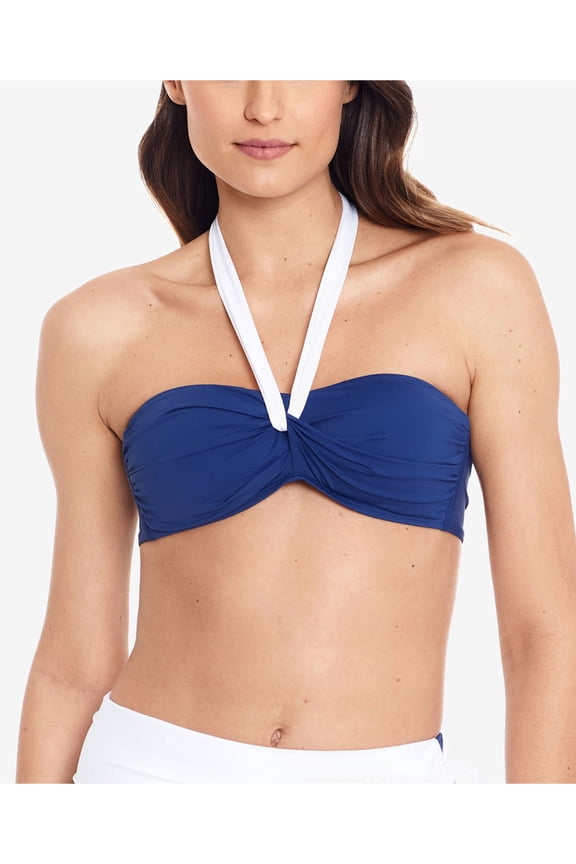 Women's Blue Stretch Tie Lined Fixed Cups Adjustable Bel Aire Halter Swimsuit Top 12