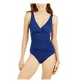 thumbnail image 1 of LAUREN RALPH LAUREN Women's Blue Stretch Tummy Control Shirred Lined Deep V Neck Twist Front Beach Club Underwire One Piece Swimsuit 16, 1 of 4