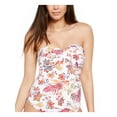 thumbnail image 1 of LAUREN RALPH LAUREN Women's White Printed Stretch Shirred Sides Twist Front Convertible Bandeau Swimsuit Top 10, 1 of 2