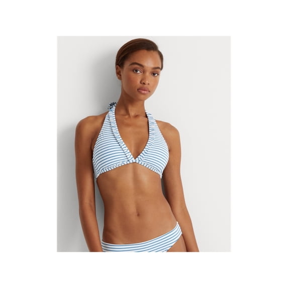 LAUREN RALPH LAUREN Women's White Striped Stretch Lined Removable Cups Tie Halter Swimsuit Top 16