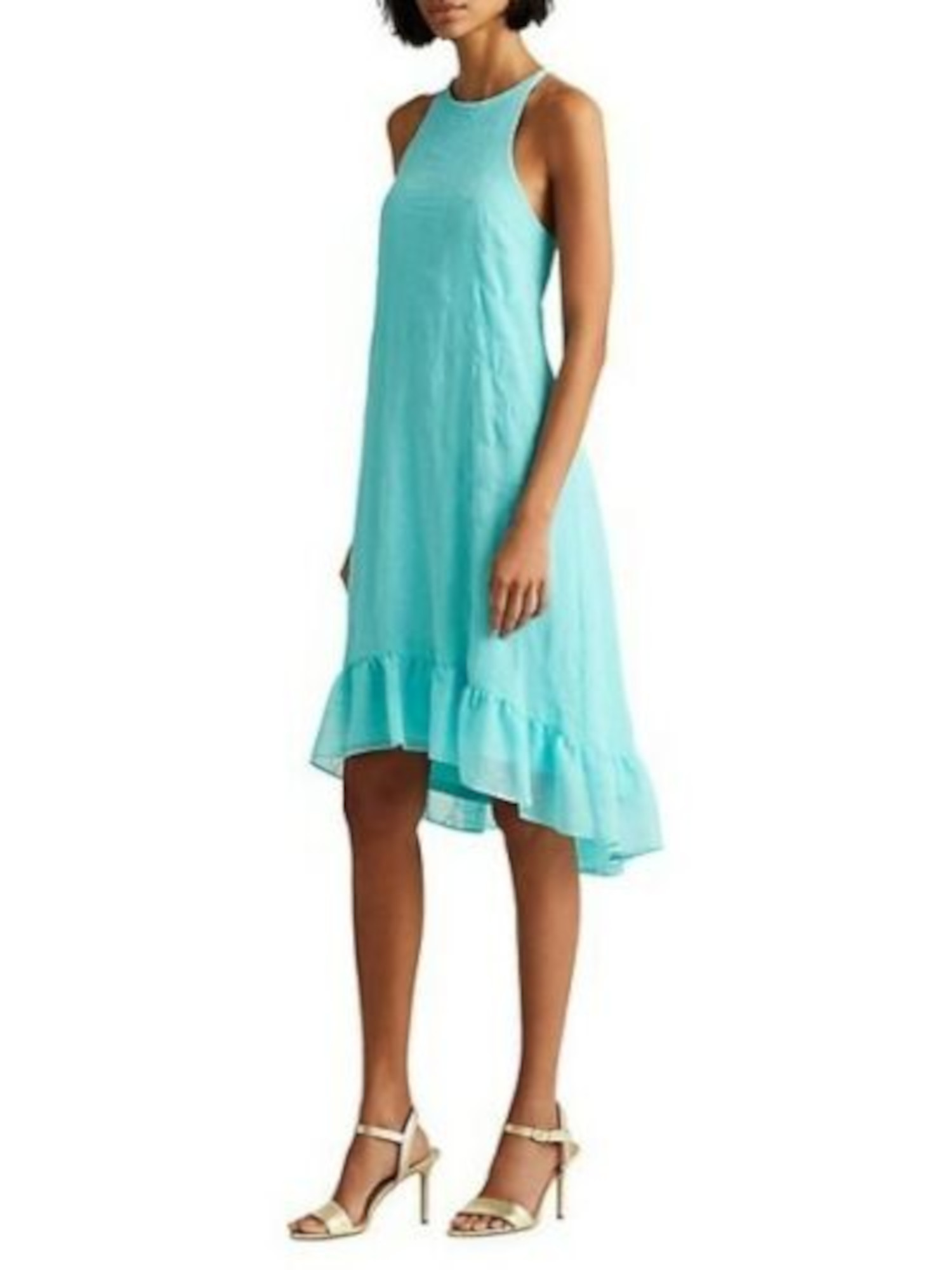 LAUREN RALPH LAUREN Womens Aqua Eyelet Pleated Crisscross Straps