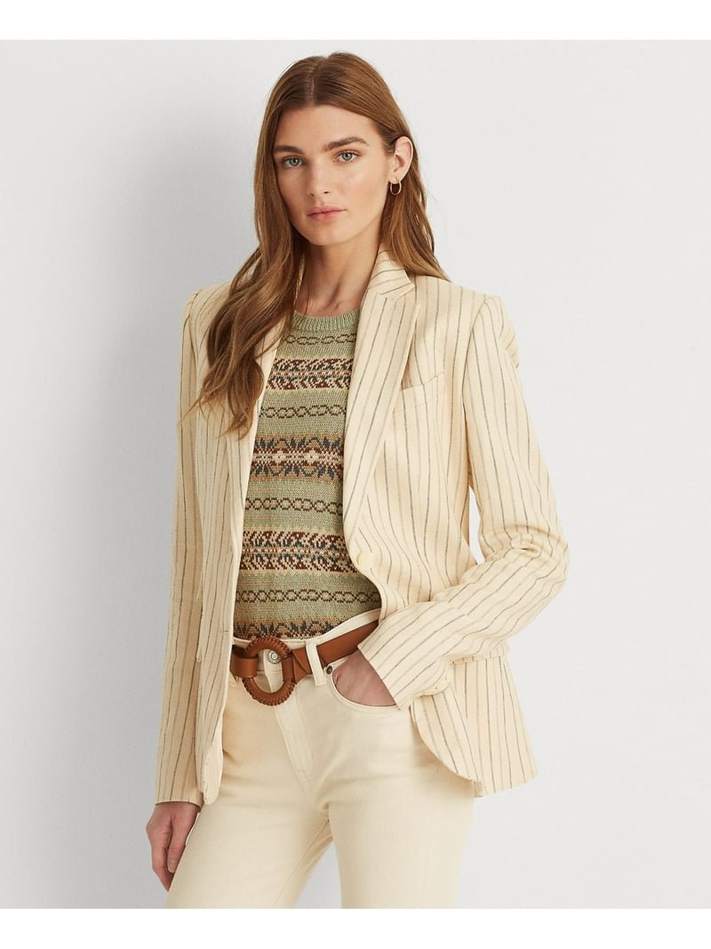 LAUREN RALPH LAUREN Womens Beige Pocketed Lined Striped Wear To