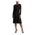 thumbnail image 1 of LAUREN RALPH LAUREN Womens Black Embroidered Lace Floral Long Sleeve Jewel Neck Below The Knee Wear To Work Fit + Flare Dress 12, 1 of 2
