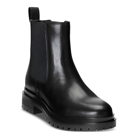 LAUREN RALPH LAUREN Womens Black Pull Tab Lug Sole Goring Padded Corinne Round Toe Block Heel Leather Booties 9.5