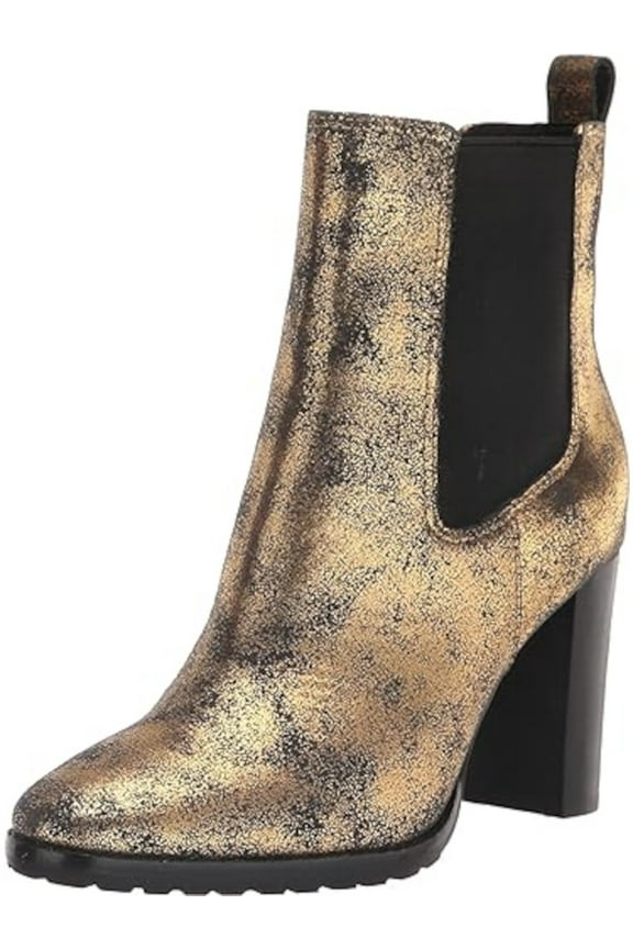 Womens Black Pull Tab Metallic Goring Mylah Almond Toe Block Heel Slip On Leather Heeled Boots 6