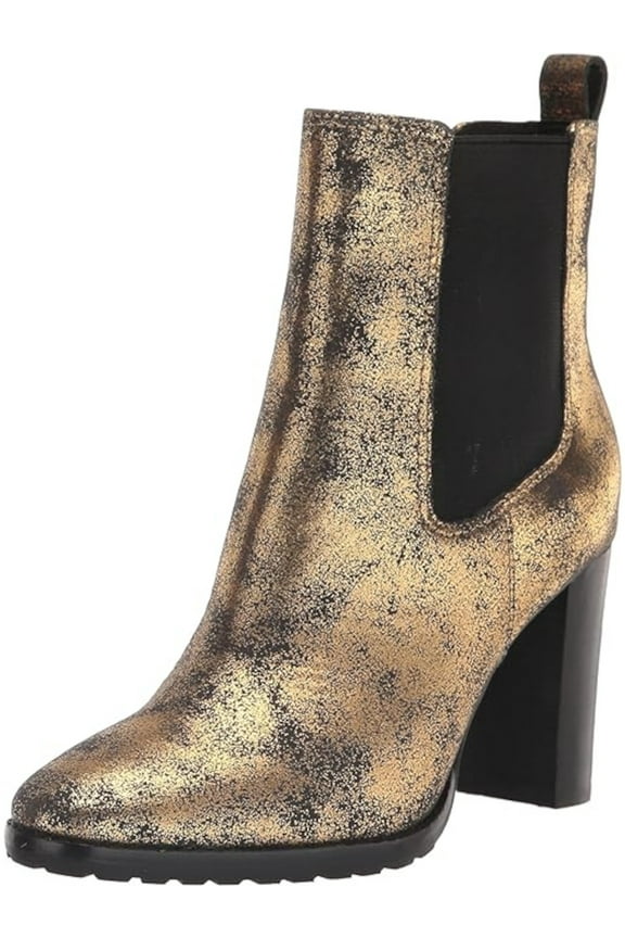 Womens Black Pull Tab Metallic Goring Mylah Almond Toe Block Heel Slip On Leather Heeled Boots 8.5 B