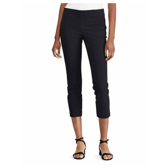 LAUREN RALPH LAUREN Womens Black Stretch Zippered Elastic Waist Cropped Wear To Work Skinny Pants 8
