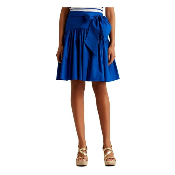LAUREN RALPH LAUREN Womens Blue Tie Knee Length Knife Pleated Skirt Petites 0P