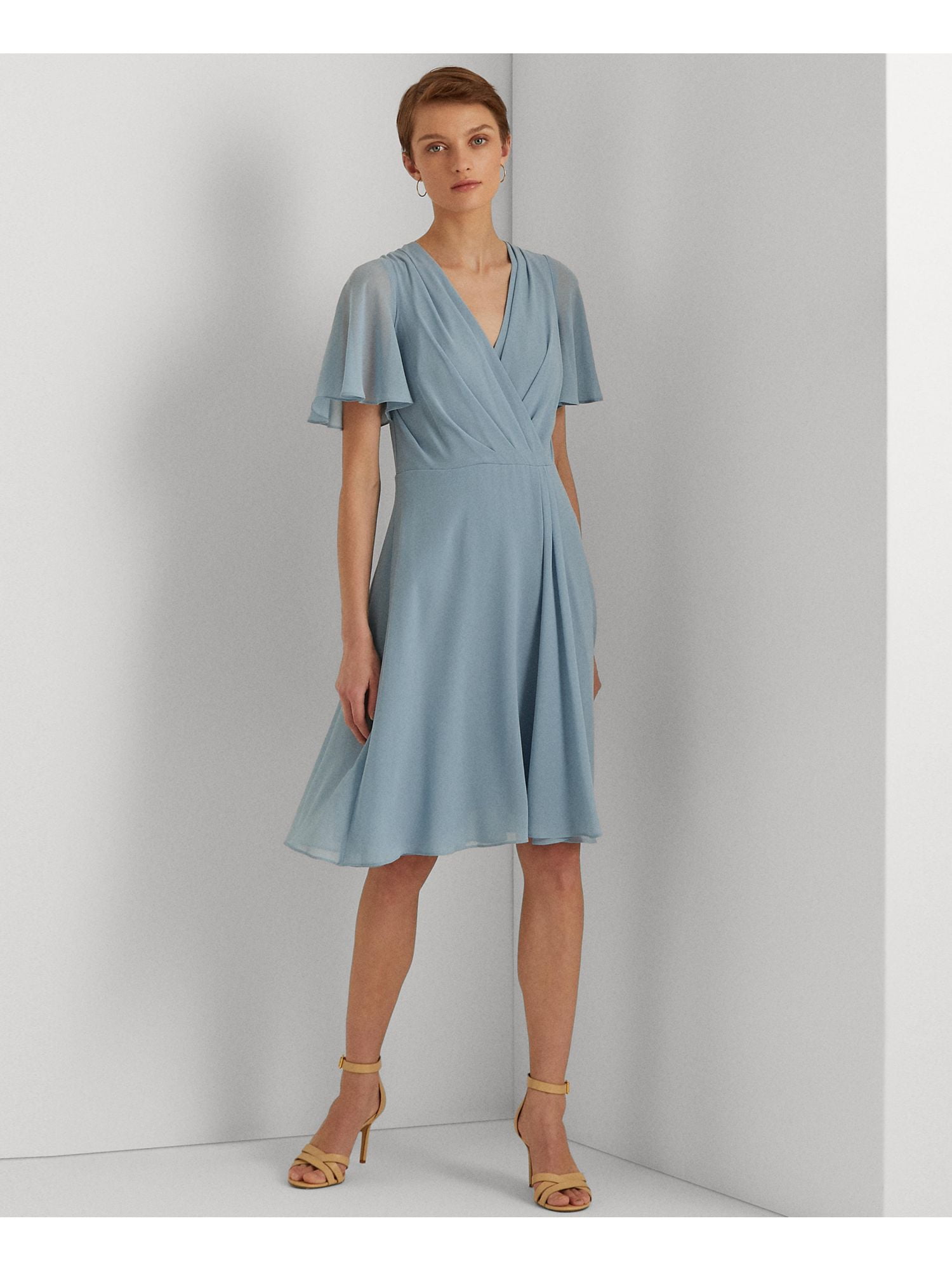 Lauren Ralph Lauren Womens Georgette Surplice Midi Wrap Dress Blue 2