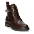 thumbnail image 1 of LAUREN RALPH LAUREN Womens Brown Logo Buckle Accent Lug Sole Elridge Round Toe Block Heel Lace-Up Leather Booties 7 B, 1 of 3