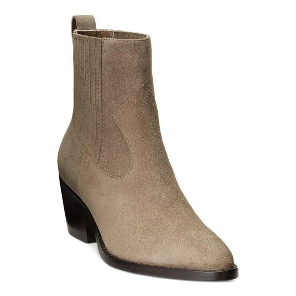 LAUREN RALPH LAUREN Womens Gray Back Pull-Tab Western-Inspired Goring Padded Racquel Pointed Toe Stacked Heel Leather Booties 8