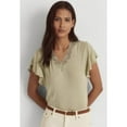 thumbnail image 1 of LAUREN RALPH LAUREN Womens Green Lace Sheer Flutter Sleeve V Neck Top Petites PS, 1 of 2