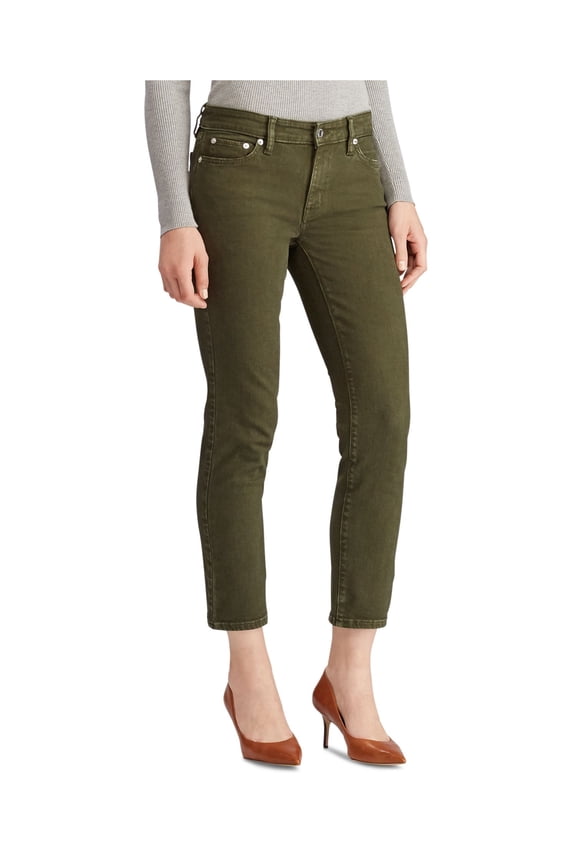 Womens Green Pocketed Zippered Button Closure Straight leg Jeans 6