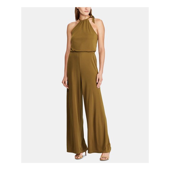 LAUREN RALPH LAUREN Womens Green Sleeveless Halter Wide Leg Jumpsuit S