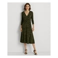 thumbnail image 1 of LAUREN RALPH LAUREN Womens Green Tie Pleated Pullover Animal Print 3/4 Sleeve Surplice Neckline Midi Fit + Flare Dress 0, 1 of 4