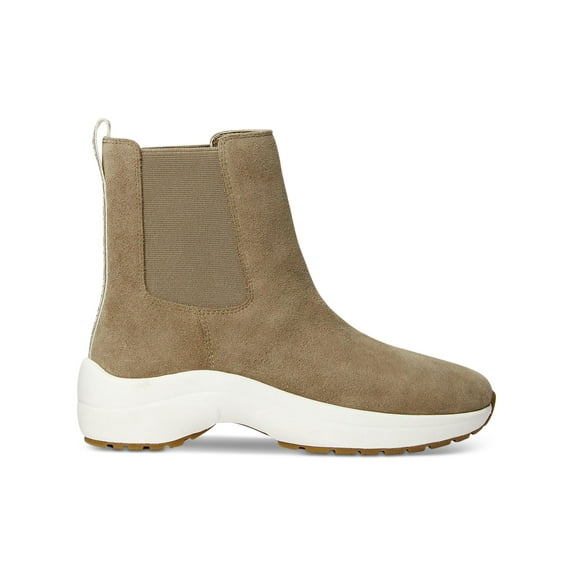 LAUREN RALPH LAUREN Womens Grey Beige Color Block Logo Back Tape With Pull Tab Cushioned Goring Rylee Almond Toe Block Heel Leather Boots Shoes 7.5 B