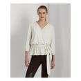 thumbnail image 1 of LAUREN RALPH LAUREN Womens Ivory 3/4 Sleeve Surplice Neckline Peplum Top S, 1 of 3