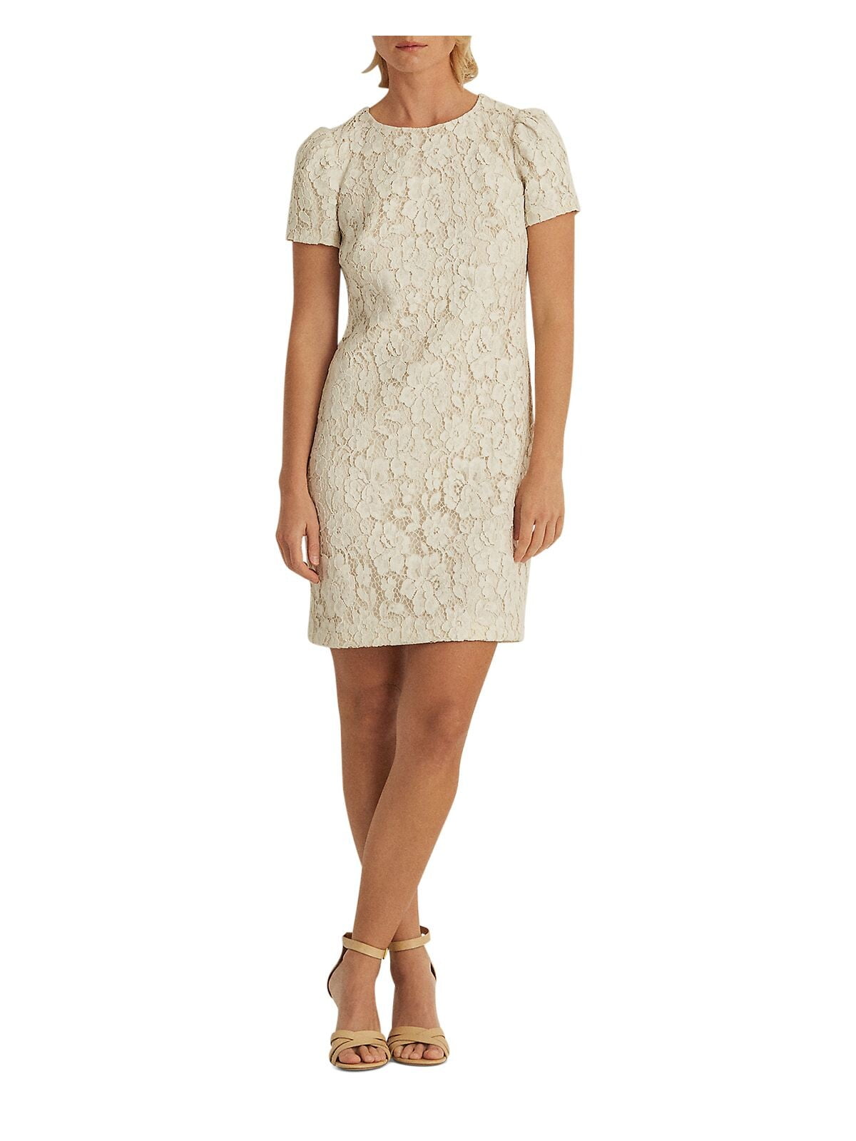 LAUREN RALPH LAUREN Womens Ivory Zippered Lace Lined Sheer Darted