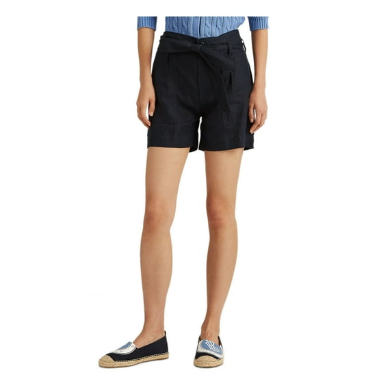 LAUREN RALPH LAUREN Womens Navy Belted Pocketed Zippered High Waist Shorts Petites 6P