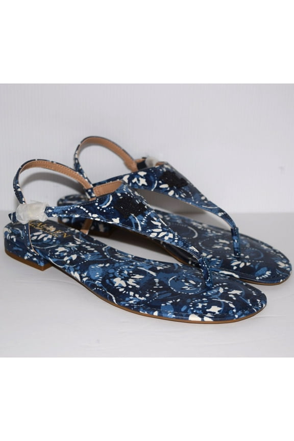 Womens Navy Floral Comfort Logo Ellington Round Toe Buckle Thong Sandals Shoes 8 B