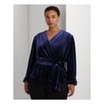 thumbnail image 1 of LAUREN RALPH LAUREN Womens Navy Gathered Tie Belt Blouson Sleeve Surplice Neckline Wear To Work Peplum Top Plus 2X, 1 of 3