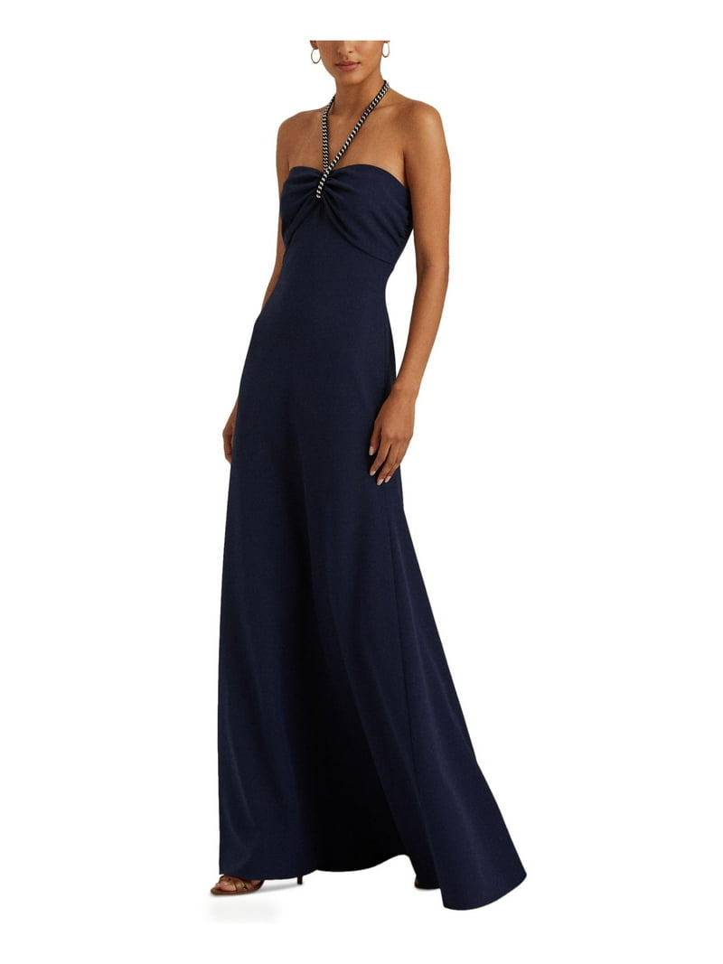 LAUREN RALPH LAUREN Womens Navy Pleated Zippered Chain