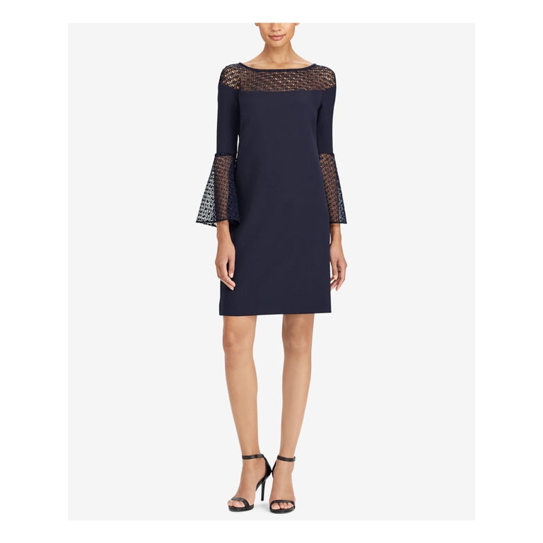 LAUREN RALPH LAUREN Womens Navy Sequined Lace Trim Jersey Floral 