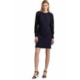 thumbnail image 1 of LAUREN RALPH LAUREN Womens Navy Stretch Lace Zippered Lined Cuffed Sleeve Round Neck Above The Knee Cocktail Shift Dress 2, 1 of 3