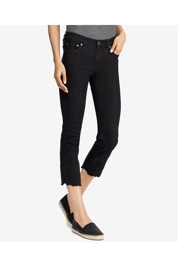 Womens Petite Embroidered Skinny Jeans