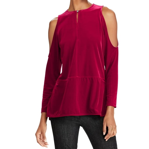 LAUREN RALPH LAUREN Womens Petite Velvet Cold Shoulder Top,Purple,X-Small Petite