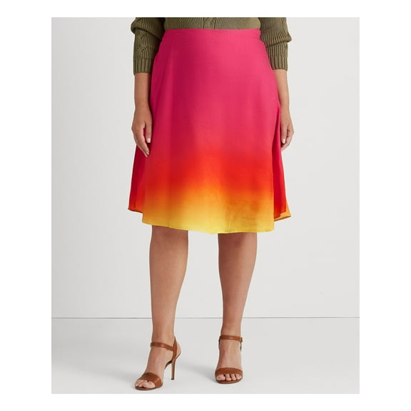 LAUREN RALPH LAUREN Womens Pink Zippered Lined Ombre Midi Wear To Work A-Line Skirt Plus 20W