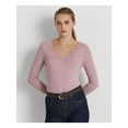 thumbnail image 1 of LAUREN RALPH LAUREN Womens Purple Lace 3/4 Sleeve V Neck Top M, 1 of 4