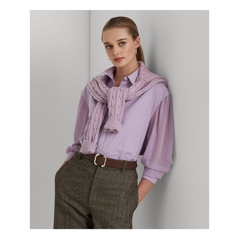 Ralph Lauren Women's Striped Broadcloth Shirt Purple M