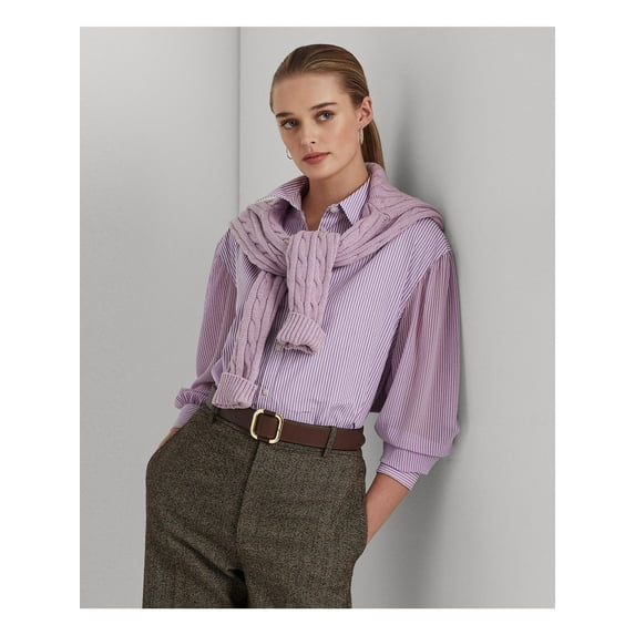 LAUREN RALPH LAUREN Womens Purple Striped Long Sleeve Point Collar Wear To Work Button Up Top S