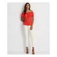 thumbnail image 1 of LAUREN RALPH LAUREN Womens Red Ruffled Elastic Drawstring Waist Short Sleeve Off Shoulder Peplum Top XXL, 1 of 4