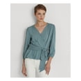 thumbnail image 1 of LAUREN RALPH LAUREN Womens Teal Tie Hook And Eye Closure Pullover 3/4 Sleeve Surplice Neckline Peplum Top XL, 1 of 4