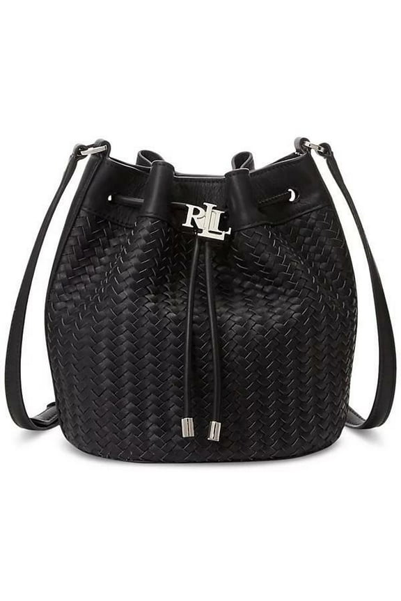 Andie Woven Leather Small Drawstring Bag Purse Black Rt $425