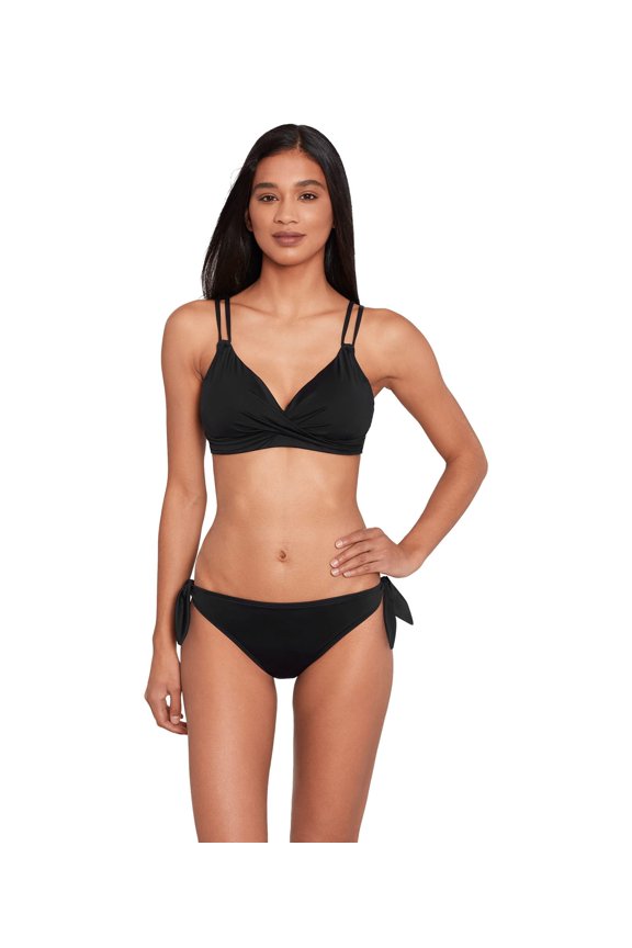 Beach Club Underwire Full Coverage Bra Double Strap Twist Removable Cups Black 10 One Size
