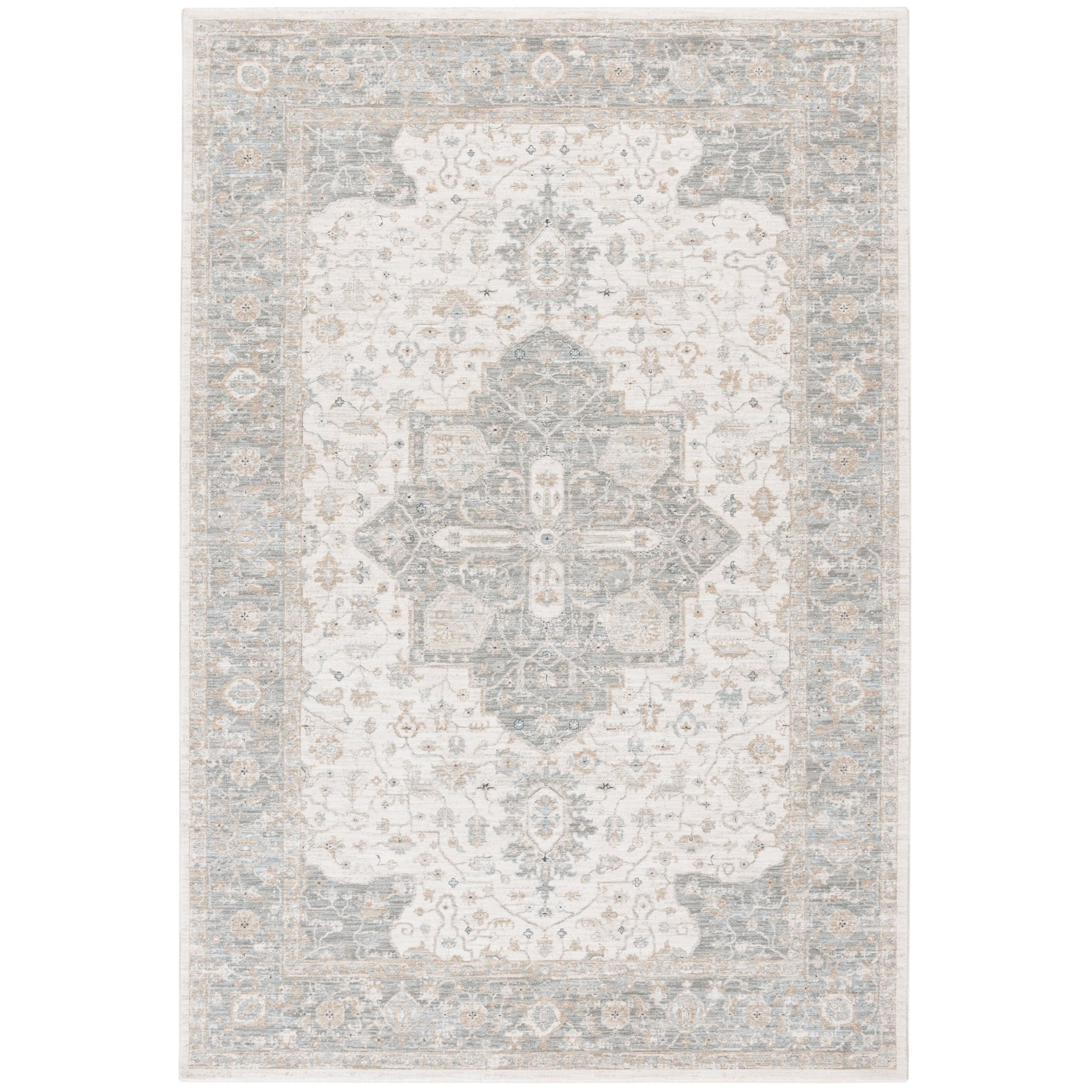 Ivory and Blue Hand-Knotted Square Oriental Rug