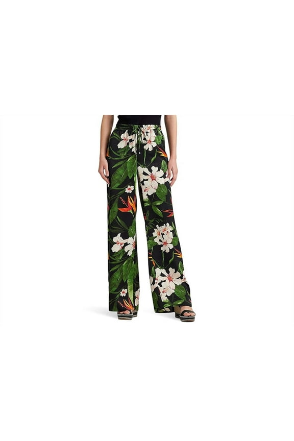 Floral Satin Charmeuse Wide-Leg Pants Multi