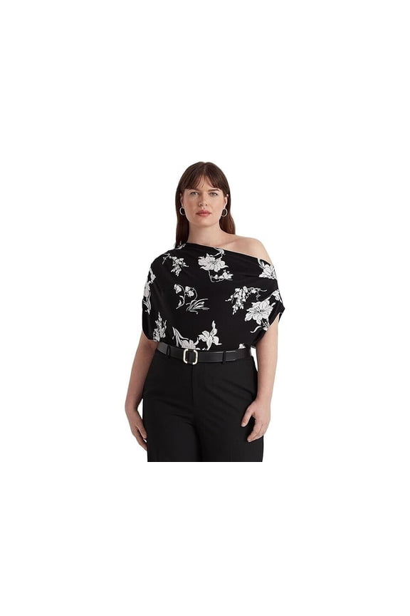 Plus Size 2X Floral Stretch Jersey Tee Black MSRP $100