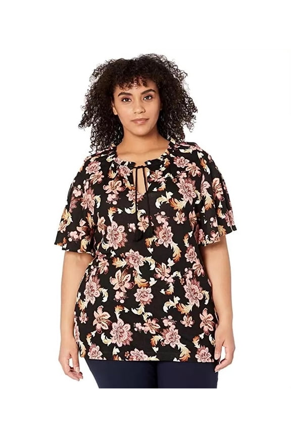 Ralph Lauren Womens Floral Pullover Blouse, Black, Plus Size, 1X
