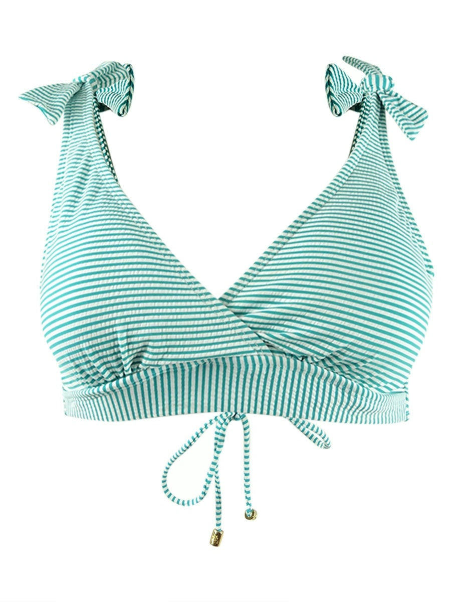 LAUREN Ralph Lauren Women's Seersucker Bikini Swim Top Swimsuit (6, Aqua) - image 1 of 2