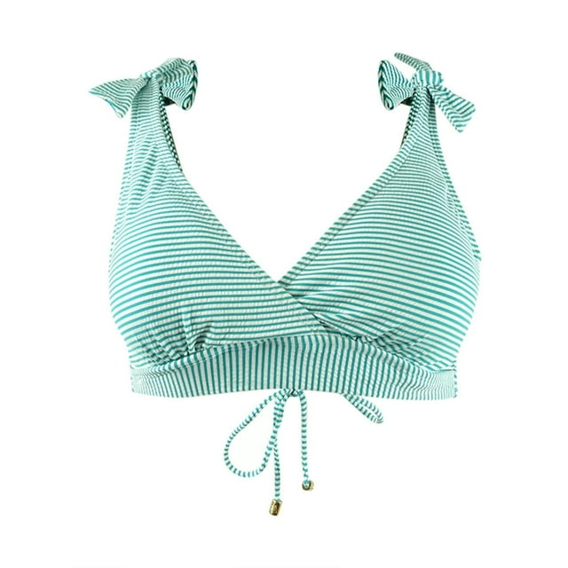 LAUREN Ralph Lauren Women's Seersucker Bikini Swim Top Swimsuit (6, Aqua)