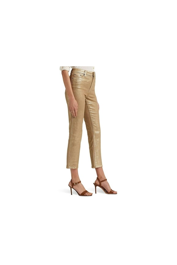 LAUREN Ralph Metallic High-Rise Straight Ankle Jeans Belle Wash 8