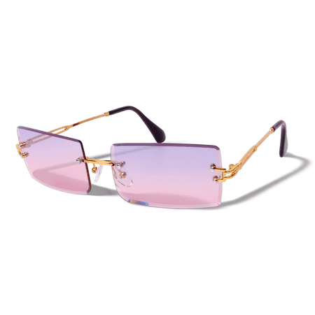 LAUREN Rimless Vintage Fashion Diamond Edge Classic Designer UV400 Retangular Mens Womens Sunglasses