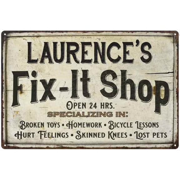 LAURENCE'S Fix-It Shop Sign Grandpa Dad Wall Decor Gift 8x12 Metal 208120006431